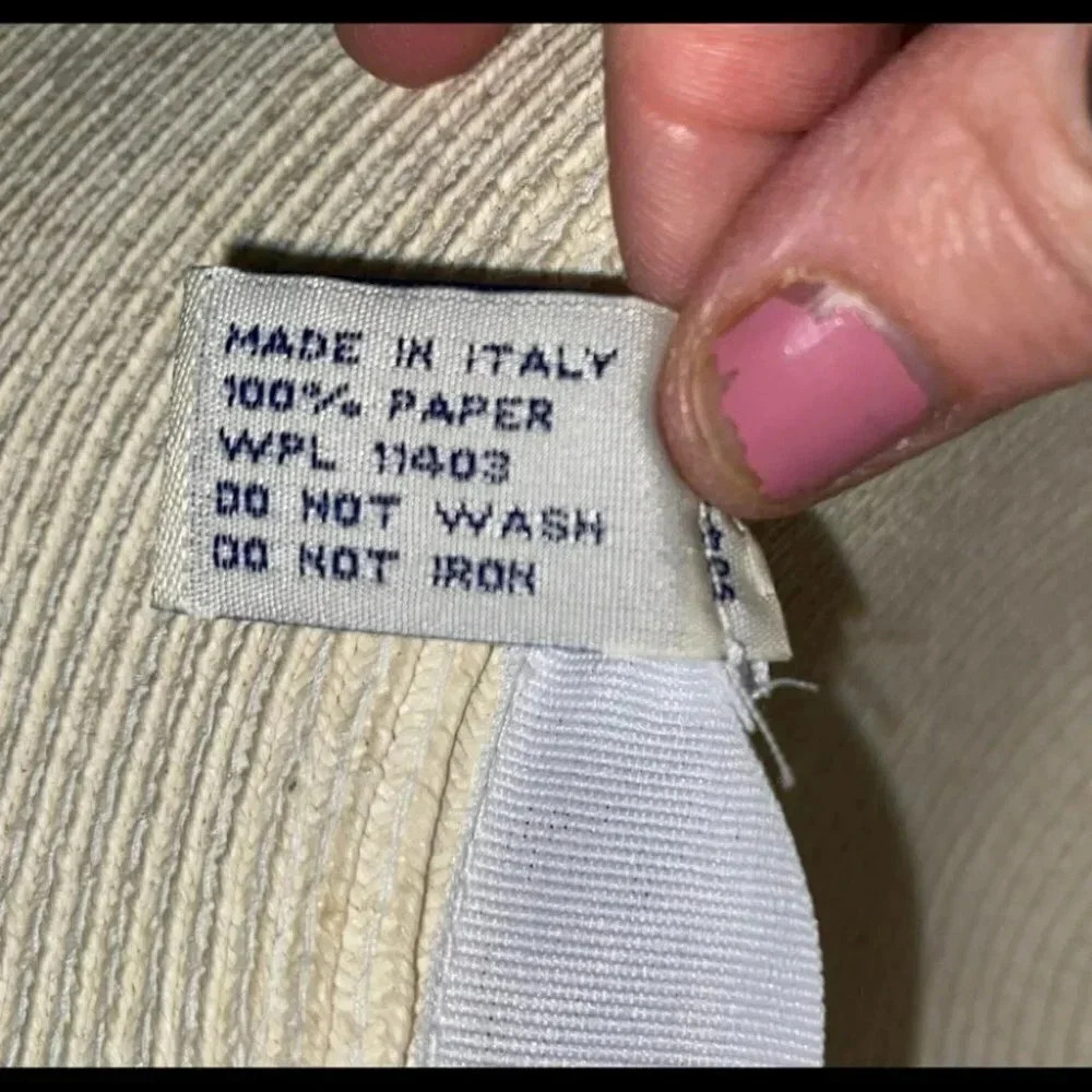 Lord & Taylor‎ Sun Hat OS Cream Macrame Beaded Wide Brim Made in Italy Paper - Picture 5 of 7